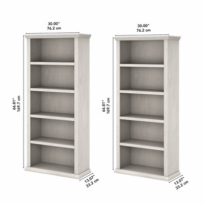 Bush Furniture Yorktown 67"H 5-Shelf Bookcase with Adjustable Shelves, Linen White Oak Laminated Wood, 2/Set (YRK012LW)