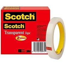 Scotch® Transparent Tape Refill, 1/2 x 72 yds., 2 Rolls/Pack (600-2P12-72)