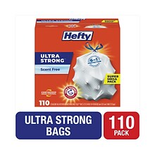Hefty® Ultra Strong Tall Kitchen and Trash Bags, 13 gal, 0.9 mil, 23.75 x 24.88, White, 110/Box
