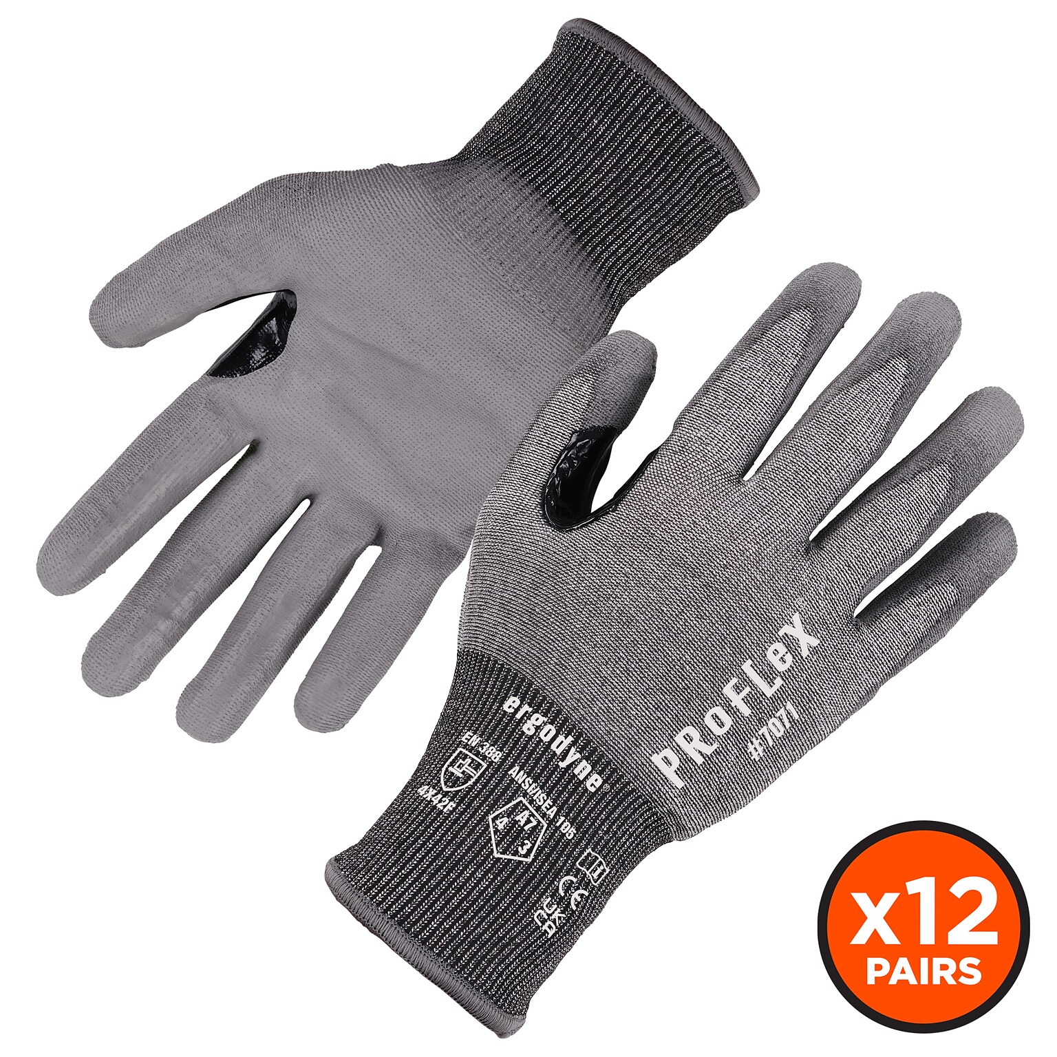 Ergodyne ProFlex 7071 PU Coated Cut-Resistant Gloves, ANSI A7, Gray, Small, 12 Pair (18062)