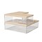 Martha Stewart Brody Plastic Storage Organizer Bins with Light Natural Paulownia Wood Lid, Clear, 3/