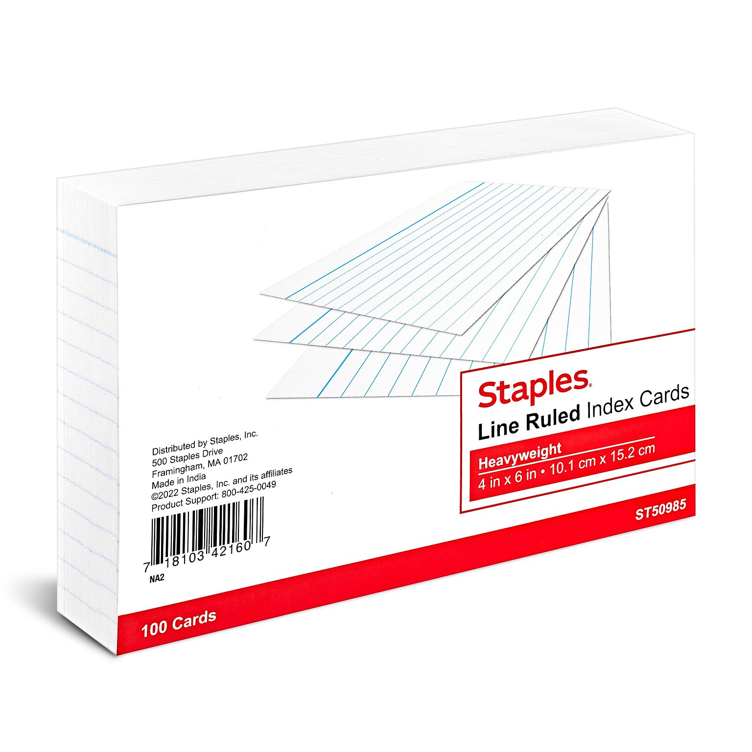 Staples™ 4 x 6 Index Cards, Lined, White, 100/Pack (TR50985)