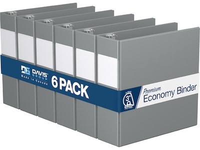 Davis Group Premium Economy 3 3-Ring Non-View Binders, D-Ring, Gray, 6/Pack (2305-07-06)