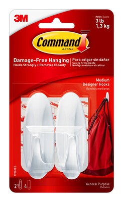 Command Medium Designer Hooks, White, 2 Hooks (17081ES)
