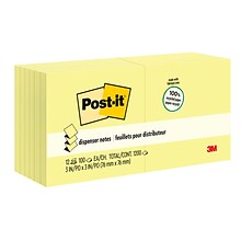 Post-it Recycled Pop-up Notes, 3 x 3, Canary Collection, 100 Sheet/Pad, 12 Pads/Pack (R330RP12YW)
