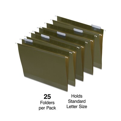 Staples® Reinforced Box Bottom Hanging File Folder, 2" Expansion, 5-Tab, Letter Size, Standard Green, 25/Box (TR20027)