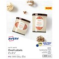 Avery Print-to-the-Edge Laser/Inkjet Oval Labels, 2 x 3-1/3, White, 8 Labels/Sheet, 25 Sheets/Pack