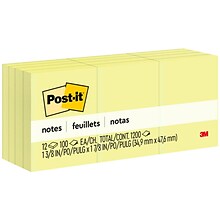 Post-it Notes, 1 3/8 x 1 7/8, Canary Collection, 100 Sheet/Pad, 12 Pads/Pack (653-YW)