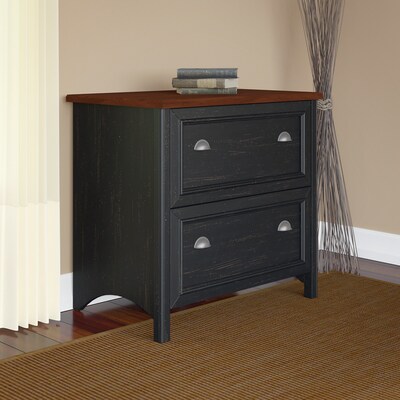 Bush Furniture Fairview 2 Drawer Lateral File Cabinet, Antique Black and Hansen Cherry (WC53984T)