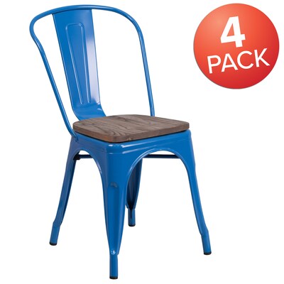 Flash Furniture Luke Contemporary Metal/Wood Stackable Dining Chair, Blue, 4/Pack (4CH31230BLW)