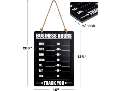 Excello Global Products Business Hours Indoor/Outdoor Hanging Chalkboard, 10" x 13.75", Black (EGP-HD-0311A-S)
