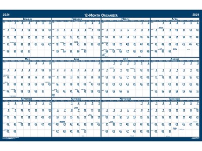 2024 House of Doolittle 32" x 48" Yearly Wet-Erase Wall Calendar, White/Blue (3961-24)