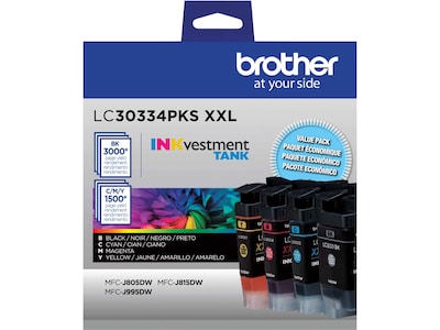 Brother LC30334PKS XXL Black/Cyan/Magenta/Yellow Super High Yield Ink Cartridges, 4/Pack