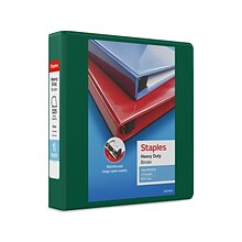 Staples® Heavy Duty 1-1/2 3 Ring View Binder with D-Rings, Dark Green (56310-CC/24682)