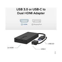 Plugable USB 3.0/USB-C to Dual HDMI Adapter, Black (UGA-HDMI-2S)