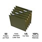 Quill Brand® 100% Recycled Hanging File Folders; 1/5-Cut Adjustable Tabs, Letter Size,Green,  50/Box (745215)