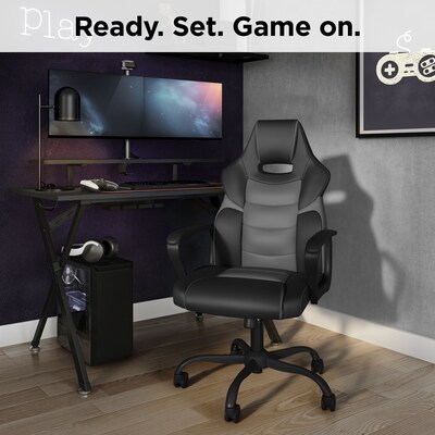 Quill Emerge Vector Luxura Faux Leather Gaming Chair, Black & Gray (61108)