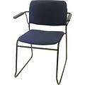 MLP Sled-Base Stack Chair with Arms; Navy Blue Fabric, Black Frame