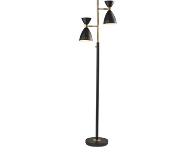 Adesso Oscar 68 Antique Brass/Black Metal Floor Lamp with 2 Cone Shades (4285-01)