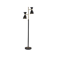 Adesso Oscar 68 Antique Brass/Black Metal Floor Lamp with 2 Cone Shades (4285-01)