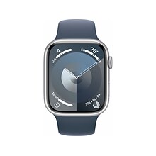 Apple Watch Series 9 (GPS) Smartwatch, 45mm, Silver Aluminum Case with Storm Blue Sport Band, S/M (M