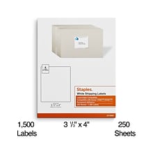 Staples® Laser/Inkjet Shipping Labels, 3 1/3 x 4, White, 6 Labels/Sheet, 250 Sheets/Pack, 1500 Lab