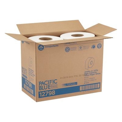 Pacific Blue Recycled Jumbo Jr. Toilet Paper, 2-Ply, White, 1000 ft./Roll, 8 Rolls/Carton (12798)