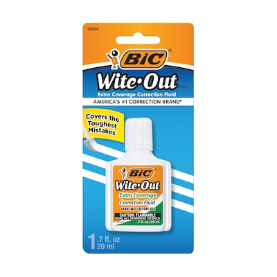 BIC Wite-Out Extra Coverage Correction Fluid, 20 ml., White (50624/WOFEC12)
