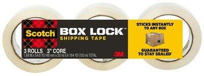 Scotch Box Lock Shipping Packing Tape, 1.88 in x 54.6 yds., Clear, 3/Pack (3950-3)