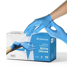 Fifth Pulse Powder Free Nitrile Exam Gloves, Latex Free, Small, Blue, 100 Gloves/Box (FMN100005)