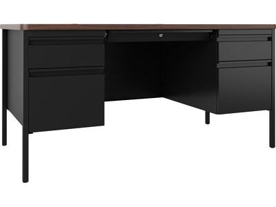 Hirsh 60W Double-Pedestal Teachers Desk, Black/Walnut (22644)