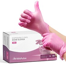 FifthPulse Powder Free Vinyl Exam Gloves, Latex Free, Small, Pink, 100/Box (FMN100041)