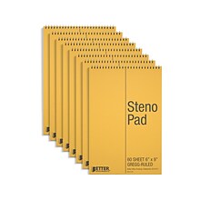 Better Office Steno Pad, 6 x 9, Gregg-Ruled, Yellow, 60 Sheets/Pad, 8 Pads/Pack (25808-8PK)