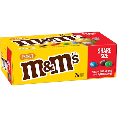 M&Ms Sharing Size Peanut Milk Chocolate Pieces, 3.27 oz., 24/Box (MMM04432)