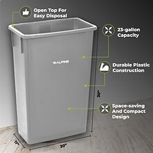 Alpine Industries Polypropylene Commercial Indoor Trash Can with Dolly, 23-Gallon, Gray (ALP477-GRY-