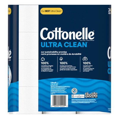 Cottonelle Ultra CleanCare 1-Ply Standard Toilet Paper, White, 312 Sheets/Roll, 24 Mega Rolls/Pack (53757)