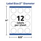 Avery Easy Peel Laser/Inkjet Round Labels, 2" Diameter, Glossy White, 12 Labels/Sheet, 10 Sheets/Pack, 120 Labels/Pack (22807)