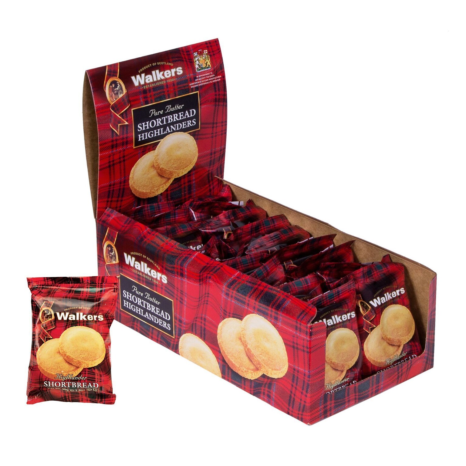 Walkers Shortbread Highlanders All-Butter Shortbread Cookies, Individually Wrapped, 1.4 oz, 18/Pack (WKR01176)