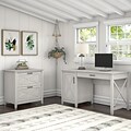 Bush Furniture Key West 54W Computer Desk with Storage and 2-Drawer Lateral File Cabinet, Linen Whi