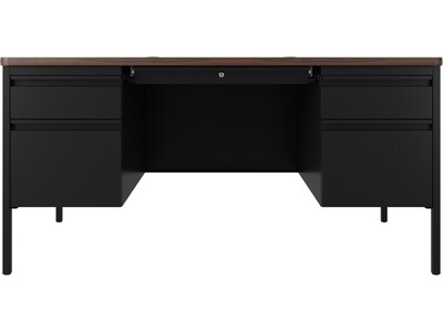 Hirsh 60W Double-Pedestal Teachers Desk, Black/Walnut (22644)