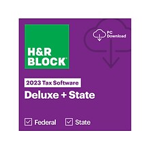 H&R Block Tax Software Deluxe + State 2023 for 1 User, Windows, Download (1316800-23)