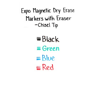 Expo Magnetic Dry Erase Markers with Eraser, Chisel Tip, Assorted, 4/Pack (1944728)