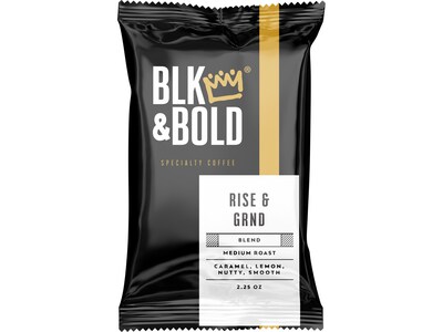 BLK & Bold Rise & GRND Caramel/Lemon/Nutty/Smooth Coffee Frac Pack, Medium Roast, 2.25 oz., 42/Carto