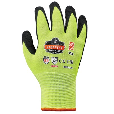 Ergodyne ProFlex 7021 Hi-Vis Nitrile Coated Cut-Resistant Gloves, ANSI A2, Wet Grip, Lime, XL, 1 Pair (17965)