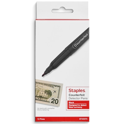 Staples® Counterfeit Pens, Black, 12/Pack (ST43373-CC)