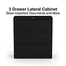 Quill Brand® HL8000 Commercial 3-Drawer Lateral File Cabinet, Locking, Letter/Legal, Black, 36W (23