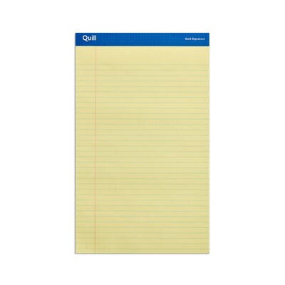 Quill Brand® Gold Signature Premium Series Legal Pad, 8-1/2 x 14, Wide Ruled, Yellow, 50 Sheets/Pad, 12 Pads/Pack (742272)