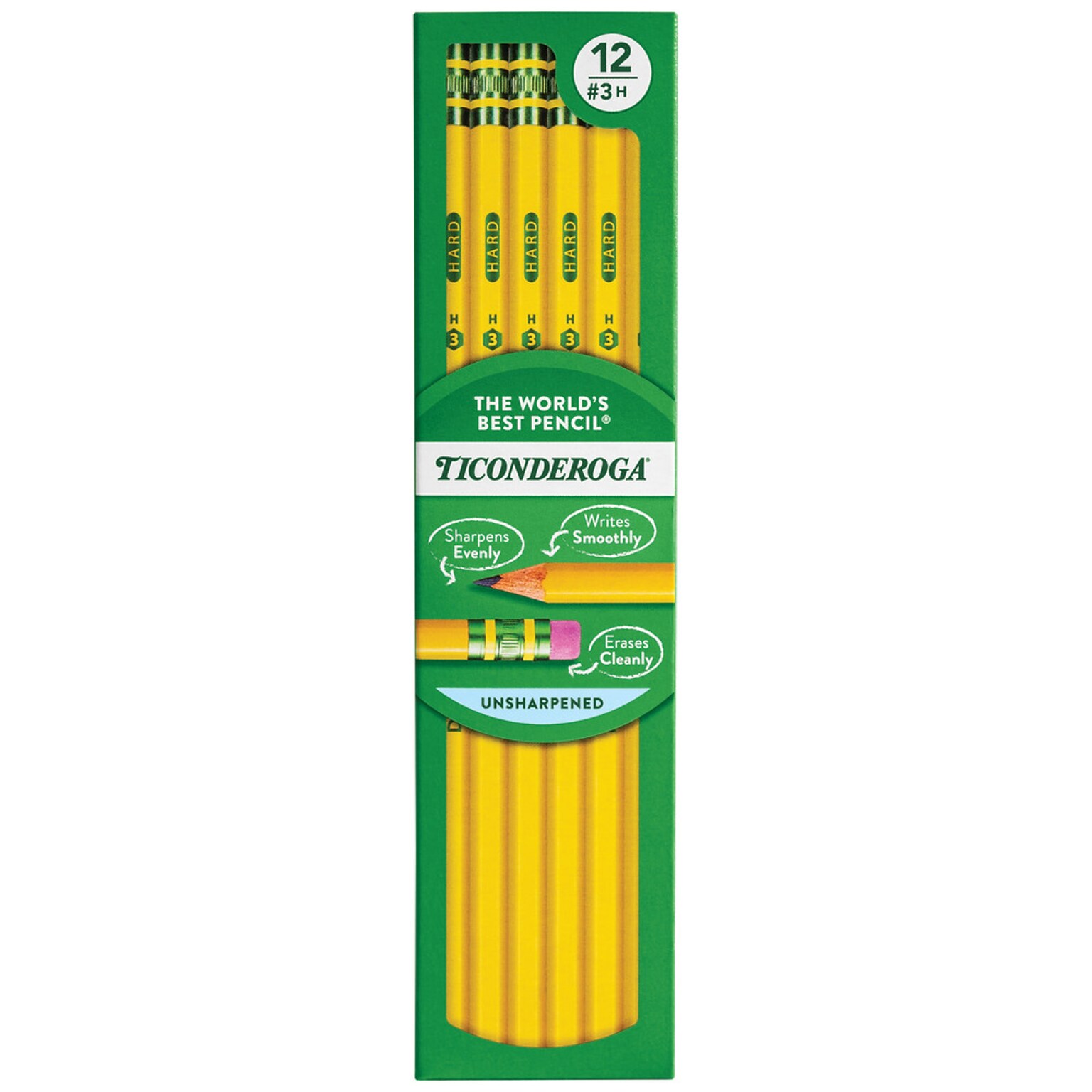 Ticonderoga The Worlds Best Pencil Wooden Pencil, 2.2mm, #3 Hard Lead, Dozen (X13883X)