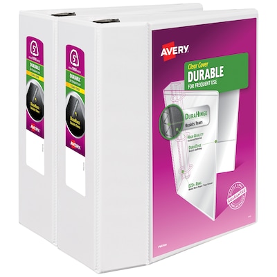 Avery Durable 5 3-Ring View Binders, EZD Ring, White 2/Pack (09901)
