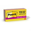 Post-it Super Sticky Notes, 3 x 3, Summer Joy Collection, 90 Sheet/Pad, 12 Pads/Pack (654-12SSJOY)